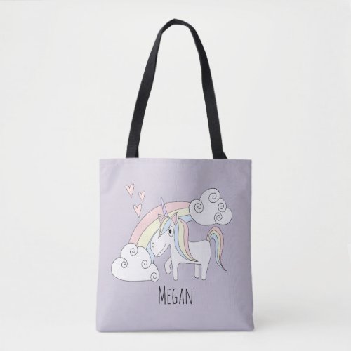 Cute Girls Rainbow Unicorn with Name Diaper Tote Bag