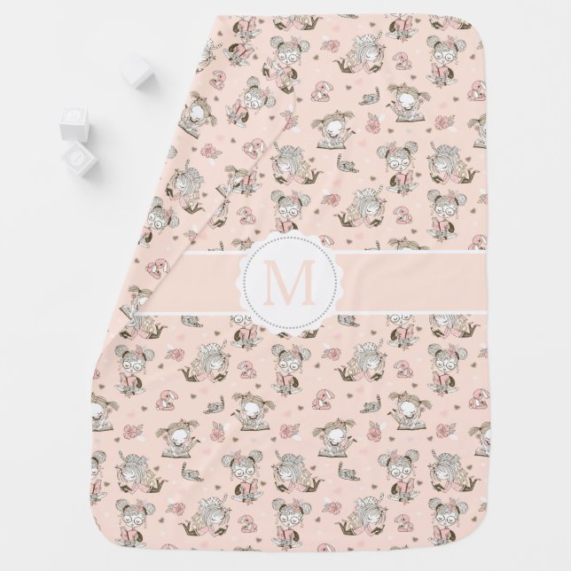 Cute Girls Reading Books Gift Ideas Baby Blanket (In Situ)