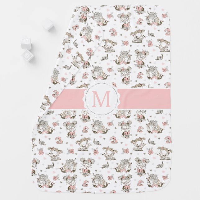 Cute Girls Reading Books Gift Ideas Baby Blanket (In Situ)