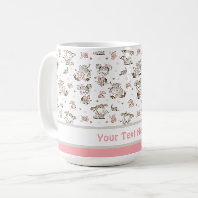 Cute Girls Reading Books Gift Ideas Coffee Mug (Front Left)
