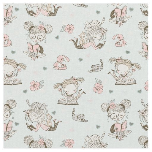 Cute Girls Reading Books Gift Ideas Fabric