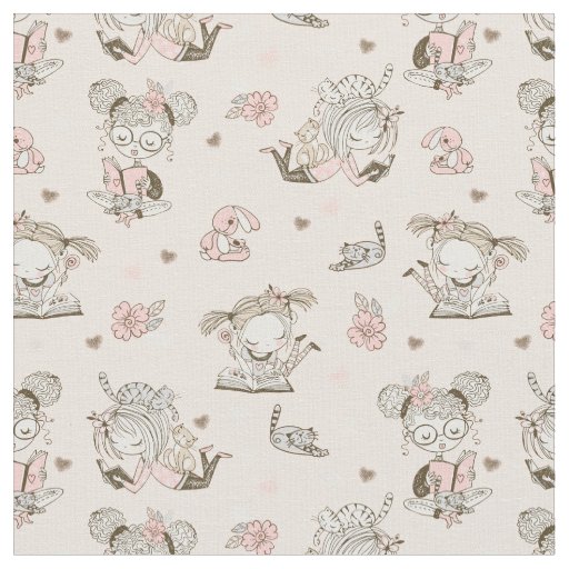 Cute Girls Reading Books Gift Ideas Fabric