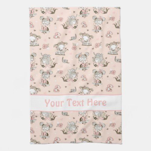 Cute Girls Reading Books Gift Ideas Kitchen Towel