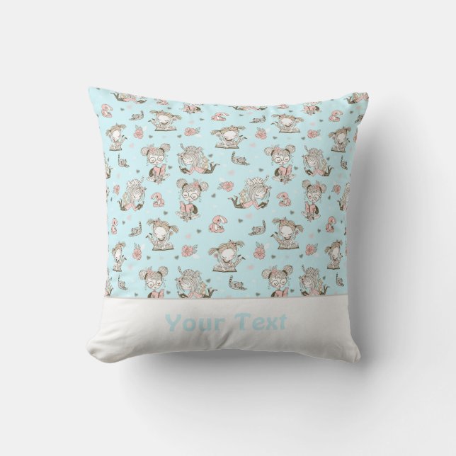 Cute Girls Reading Books Gift Ideas Throw Pillow (Front)