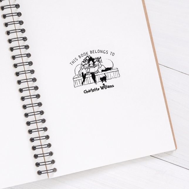 Cute Girls Reading, Vintage Book Rubber Stamp (Creator Uploaded)