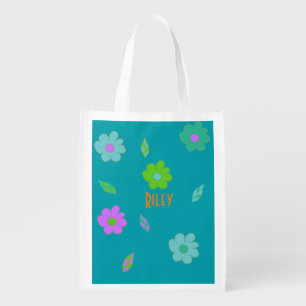 Cute Girls Retro Flower Grocery Bag