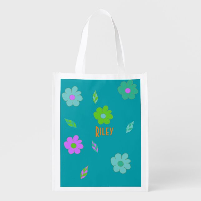 Cute Girls Retro Flower Grocery Bag (Front)