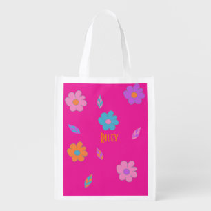 Cute Girls Retro Flower Grocery Bag