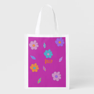 Cute Girls Retro Flower Grocery Bag