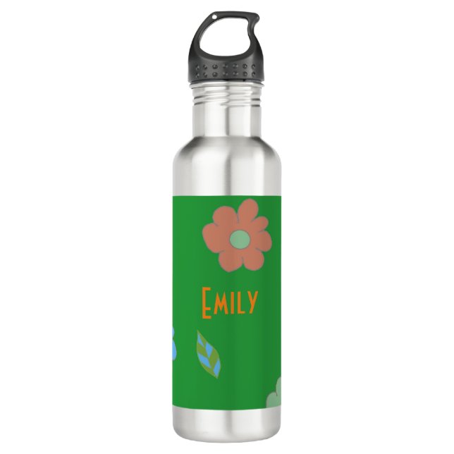 Cute Girls Retro Flower Stainless Steel Water Bottle (Front)