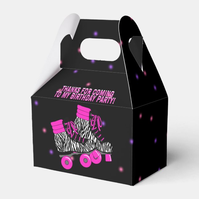 Cute Girl's Roller Skate Birthday Party Favor Boxes (Front Side)