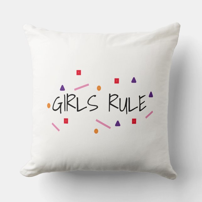Cute Girls Rule Funny Geometric Pattern Throw Pillow (Front)