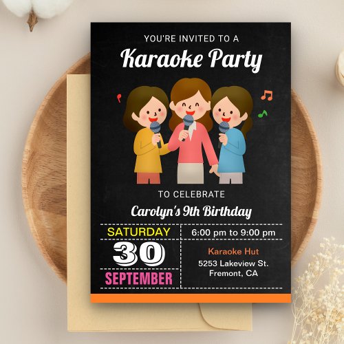 Cute Girls Singing Karaoke Birthday Party Invitation