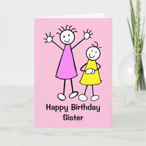 Cute Girls Sister Happy Birthday Card