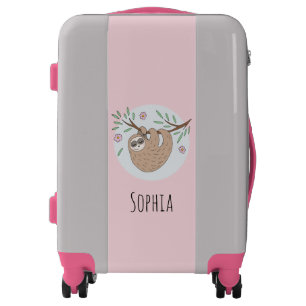 Cute Girls Sleeping Sloth Animal and Name Kids Luggage