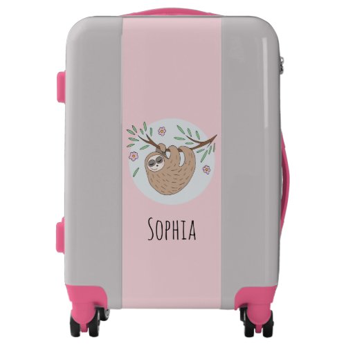 Cute Girls Sleeping Sloth Animal and Name Kids Luggage