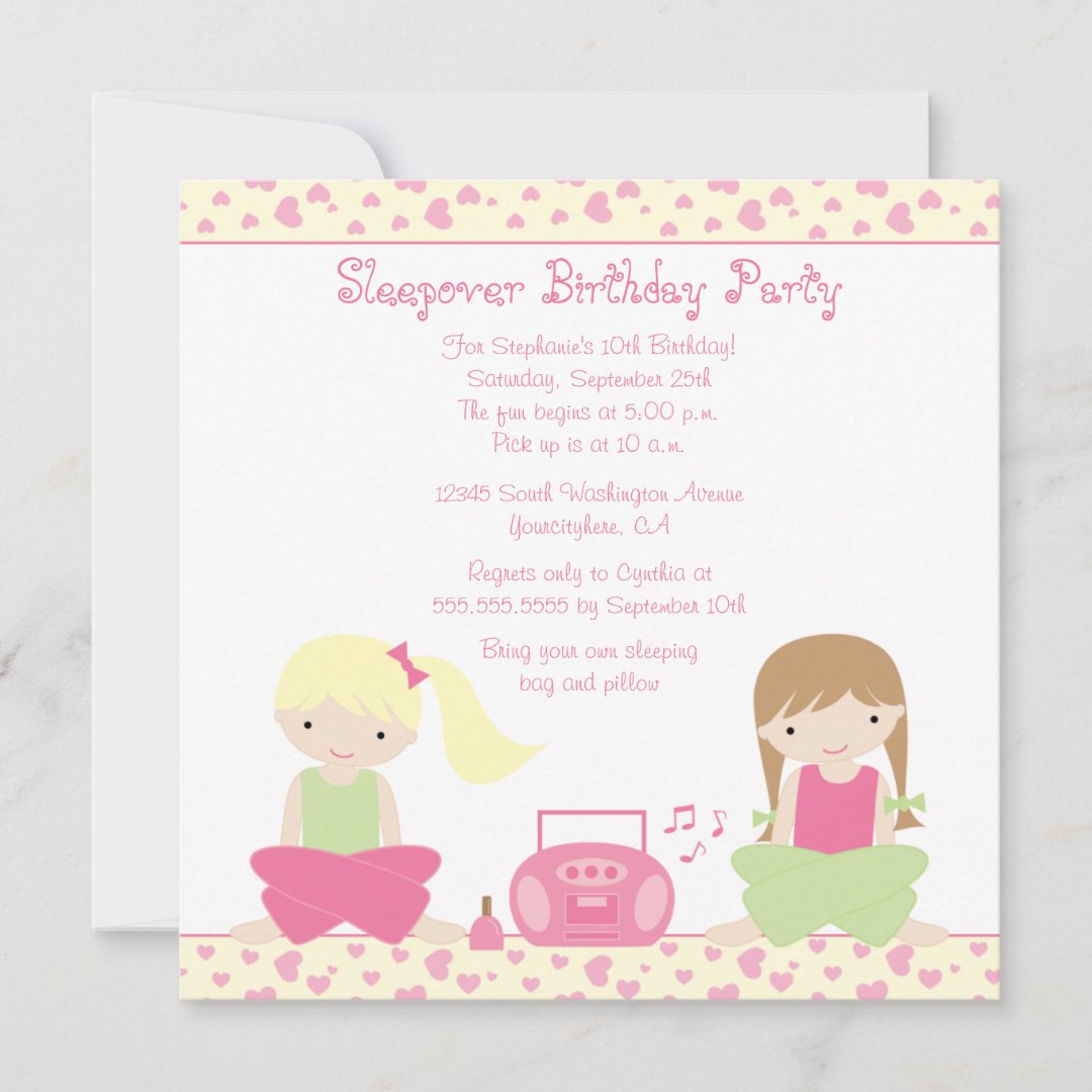 Cute girl's sleepover birthday party invitation | Zazzle