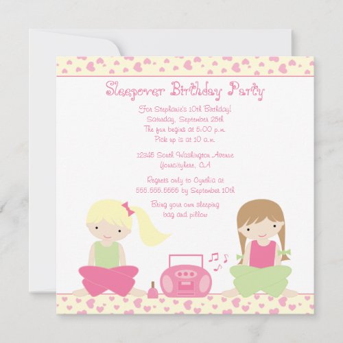 Cute girls sleepover birthday party invitation