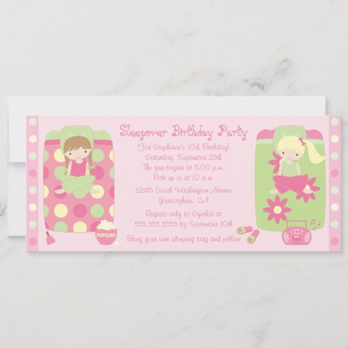 Cute girl's sleepover birthday party invitation