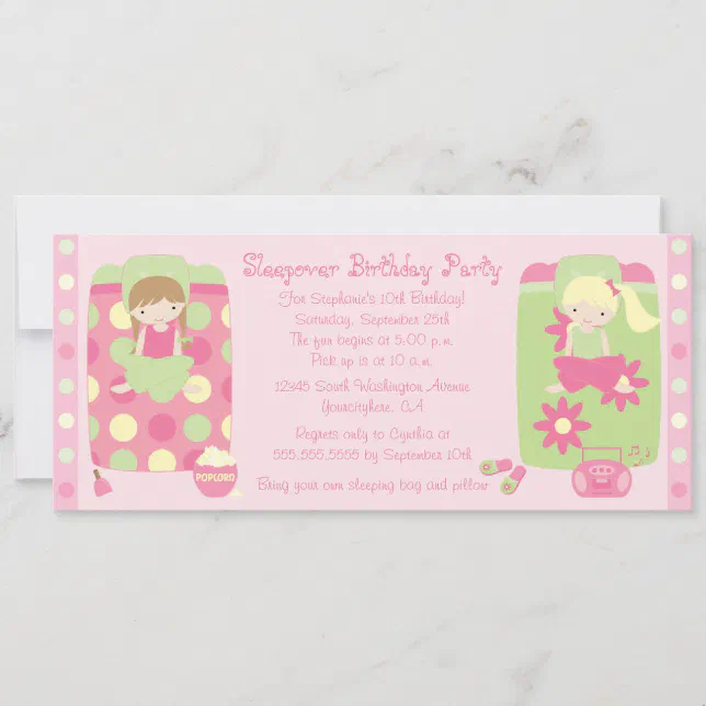 Cute Girls Sleepover Birthday Party Invitation Zazzle