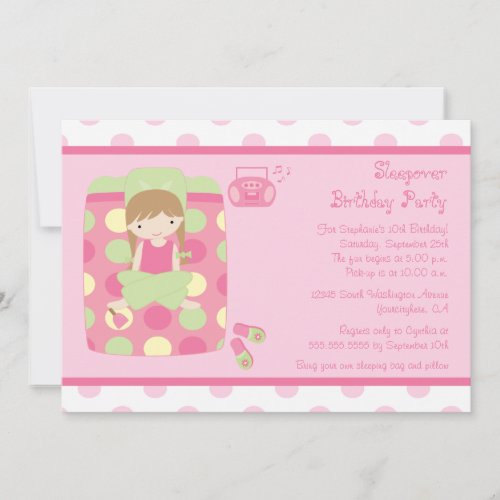 Cute girls sleepover birthday party invitation