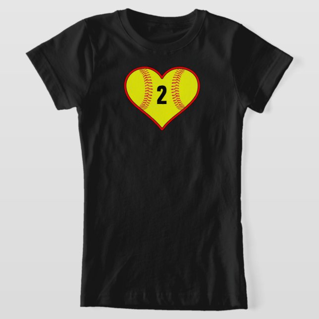 Cute Girls Softball Heart Custom T-Shirt (Laydown)