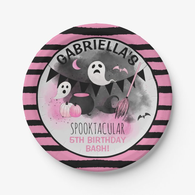 Cute Girls Spooktacular Halloween Birthday Paper Plates (Front)