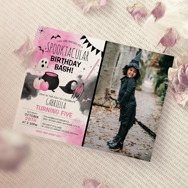 Cute Girls Spooktacular Halloween Birthday Photo Invitation (Creator Uploaded)