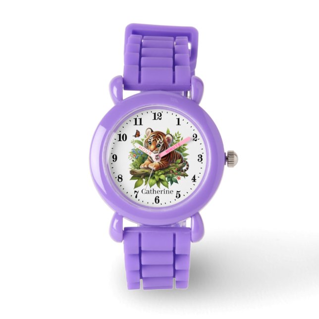 cute girls tiger add name watch (Front)