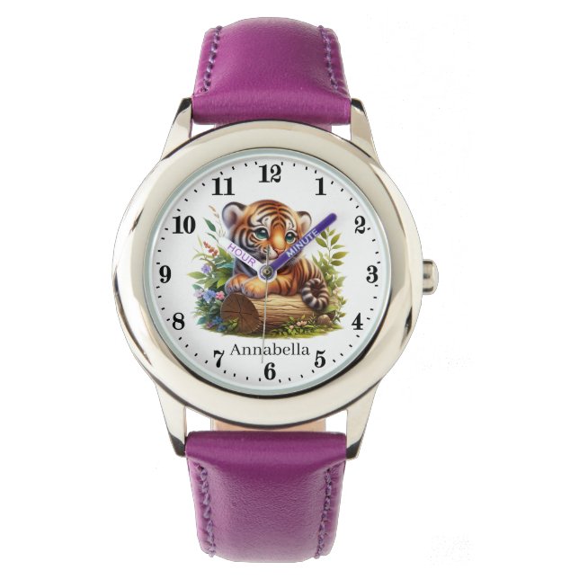 Cute girls tiger add name  watch (Front)