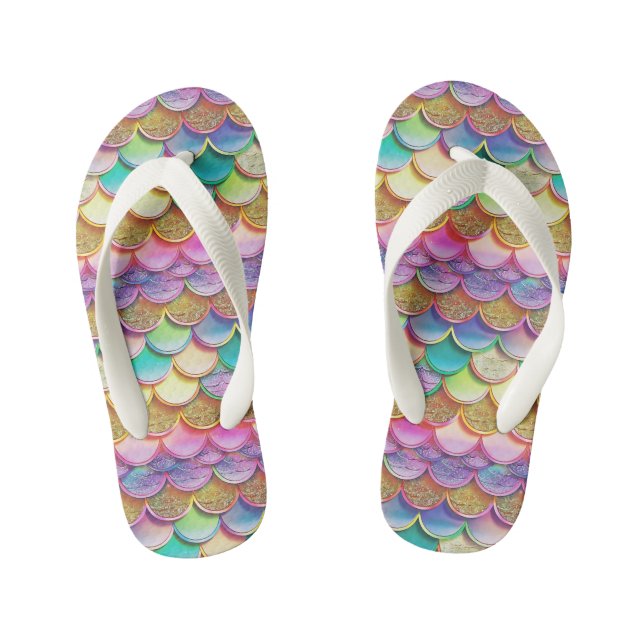 Cute girls tiled mermaid scales pattern kid's flip flops (Footbed)
