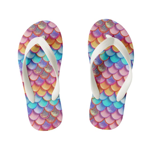 Cute girls tiled mermaid scales pattern  kid's flip flops (Footbed)