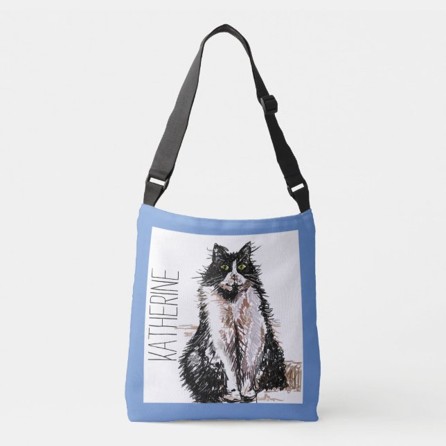 Cute Girls Tuxedo Cat Playing Pet Handbag (Front)