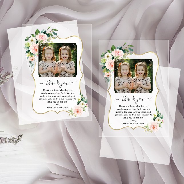 Cute Girls Twins Photo Confirmation Thank You  Acrylic Invitations (Creator Uploaded)