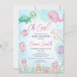 Cute Girls Under the Sea Baby Shower Invitation