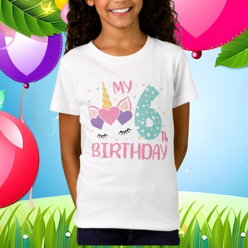 cute girls unicorn 6th Birthday  T_Shirt