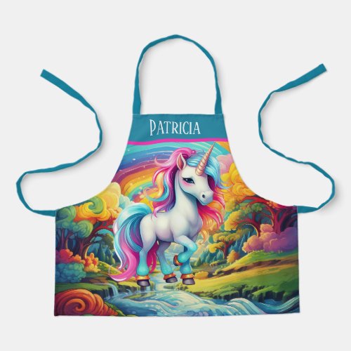 Cute girls unicorn add name apron