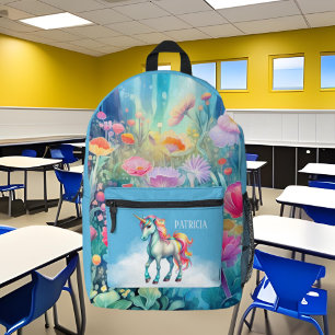 Cute girls unicorn add name printed backpack