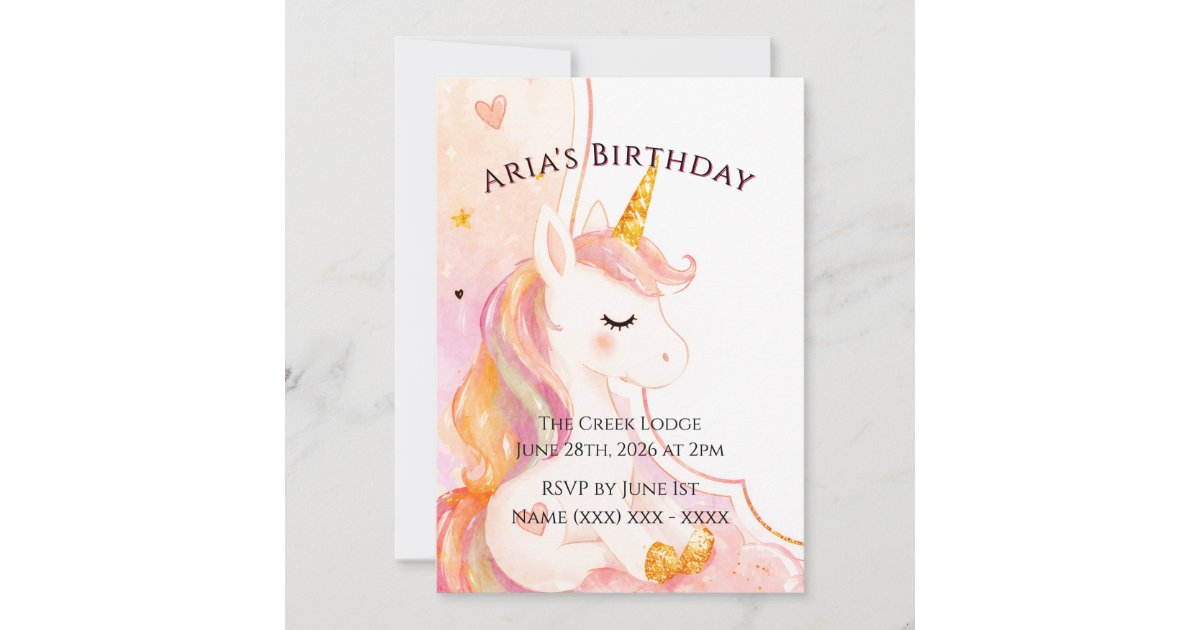 Cute Girls Unicorn Birthday Invitation | Zazzle