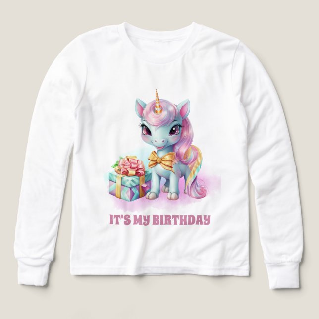 Cute girl's unicorn Birthday party  Tri-Blend Shirts (Design Front)