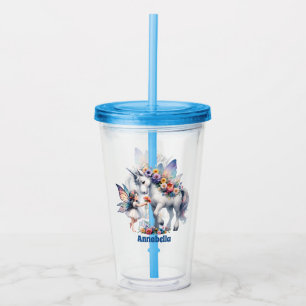 Cute girls unicorn fairy add name acrylic tumbler