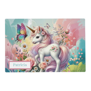 Cute girls unicorn lovers add name placemat