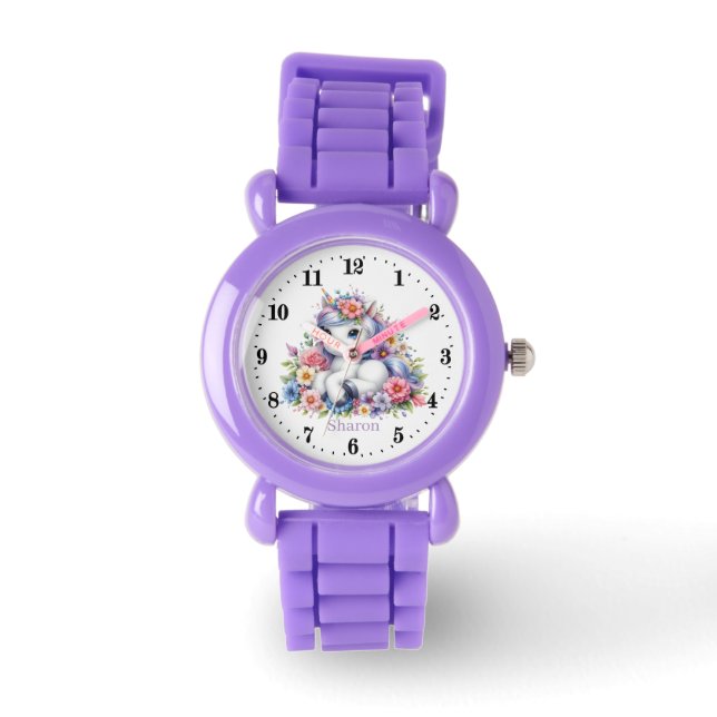 Cute girls unicorn lovers add name  watch (Front)