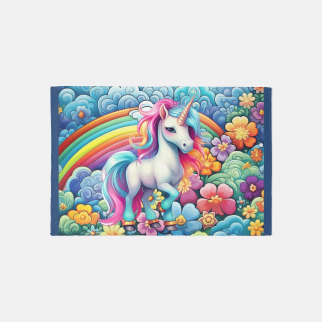 Cute girls unicorn lovers kids rug (Front)