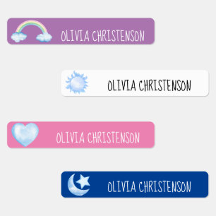 Cute Girls Watercolor Rainbow Name Skinny Kids' Labels