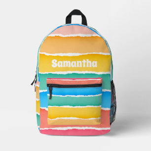 Cute Girl's Watercolor Rainbow Stripes with Name Printed Backpack