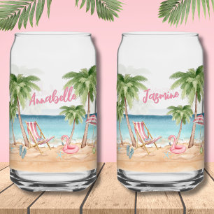 Cute Girls Weekend Bachelorette Watercolor Beach Can Glass
