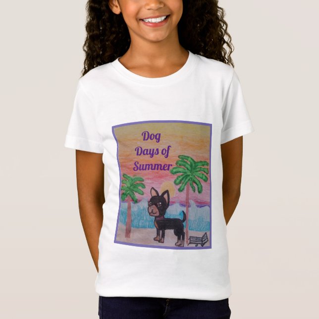 Cute girl's white t-shirt with chihuahua dog print (Front)