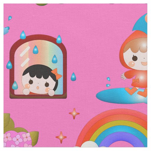 Cute Girls With Frogs And Snails GC2 Fabric
