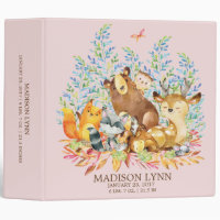 Cute GIRLS Woodland Animals Baby Photo Album 3 Ring Binder